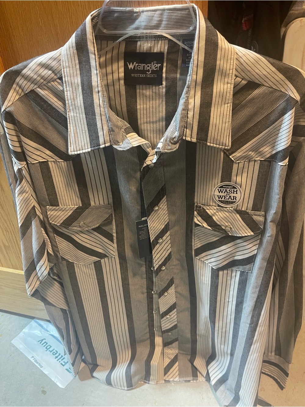 Wrangler Black and White Striped Western Button-Down Shirt
